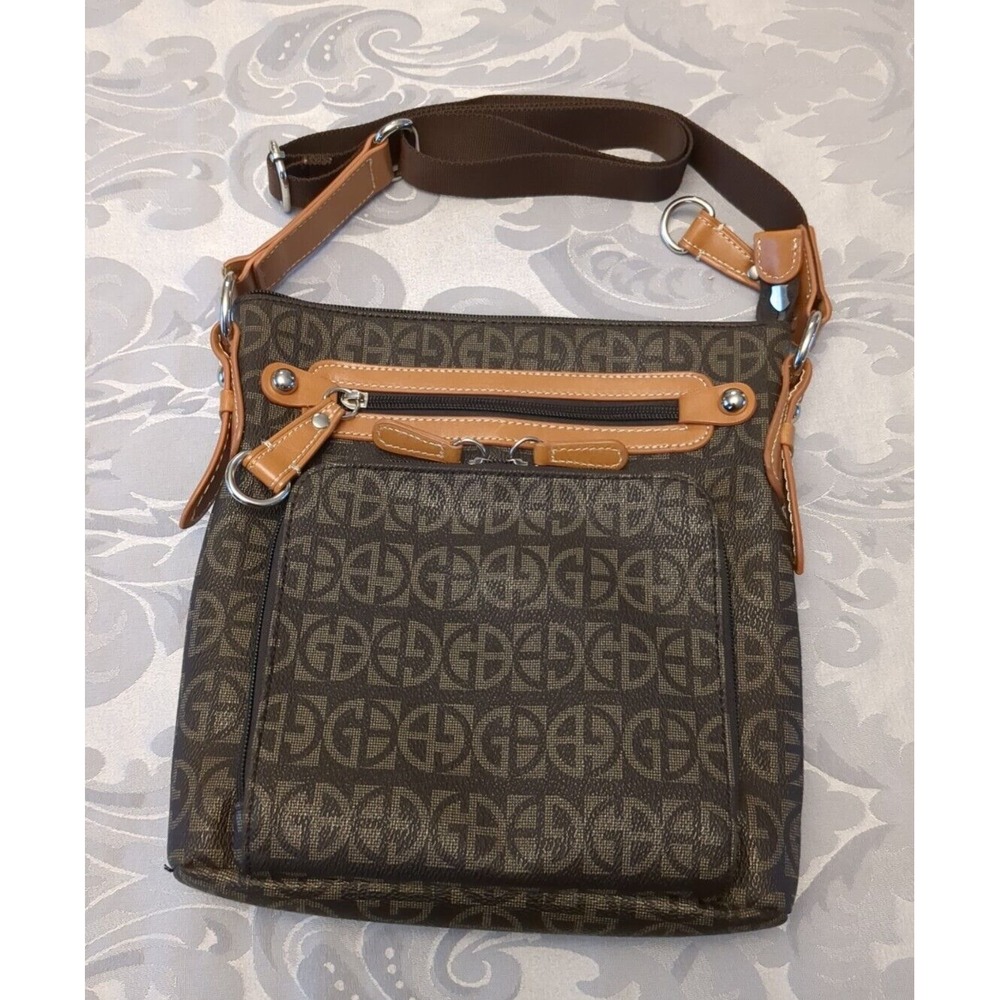 Giani Bernini Crossbody Bag Brown Faux Leather Block Logo Shoulder Purse